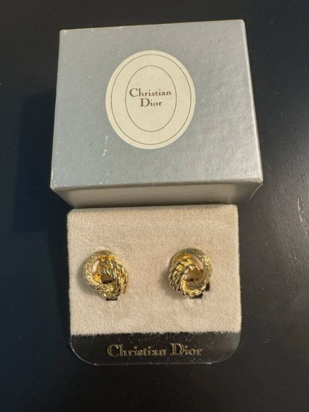 Christian Dior Vintage Gold Tone Clip On Earrings Rope Knot